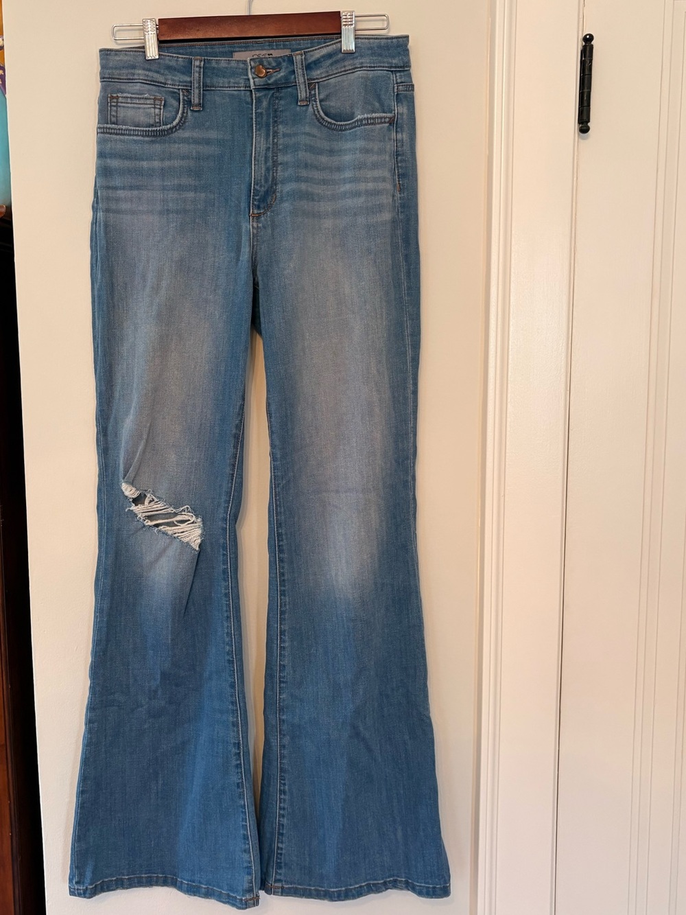 Joe's Jeans Light Blue Flare Jeans with Distressed Knee